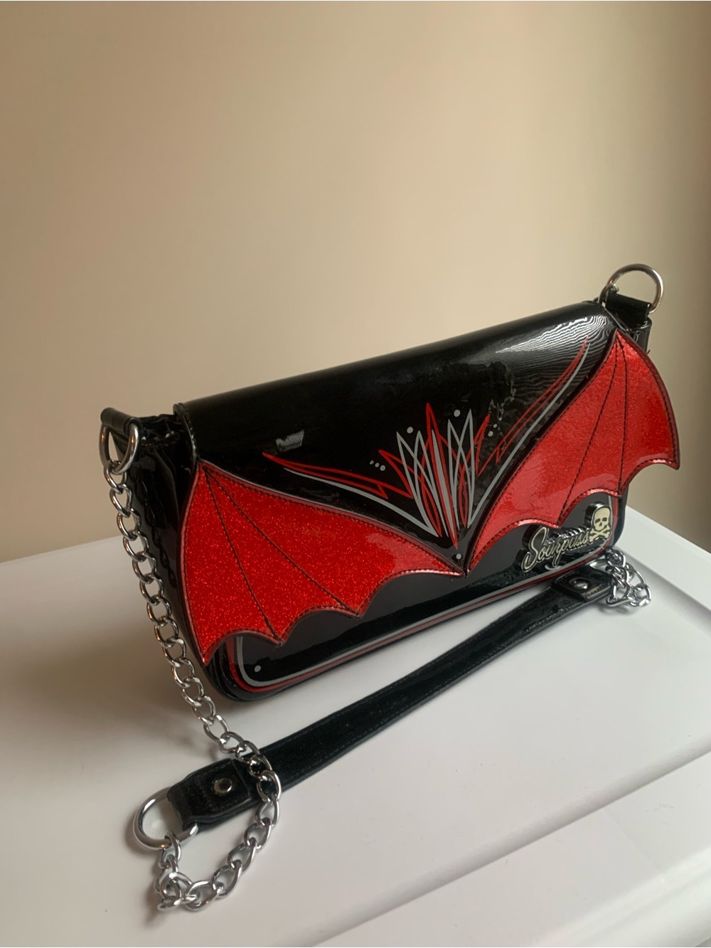 Sourpuss Bat Wing Purse – Hand Pinstriped One-of-a-Kind Custom Piece - Picture 7 of 8